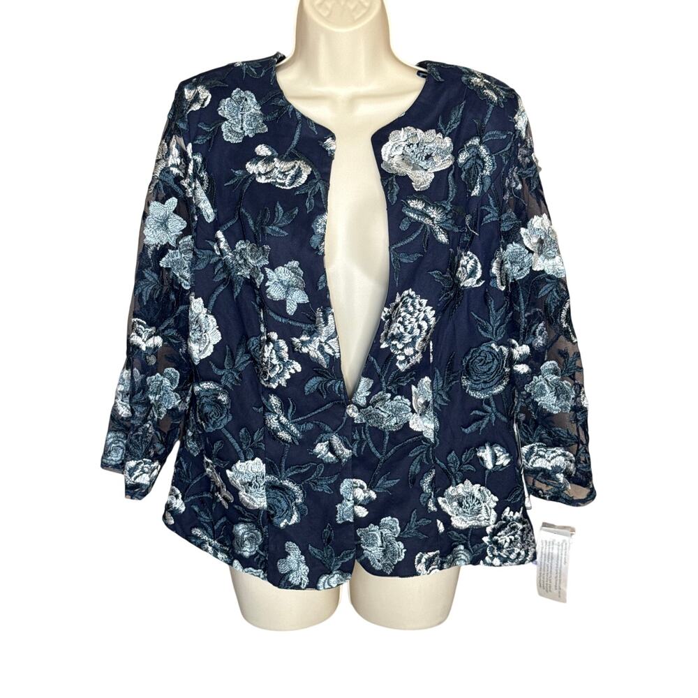 Alex Evenings Navy Floral Blazer Jacket 18 NWT